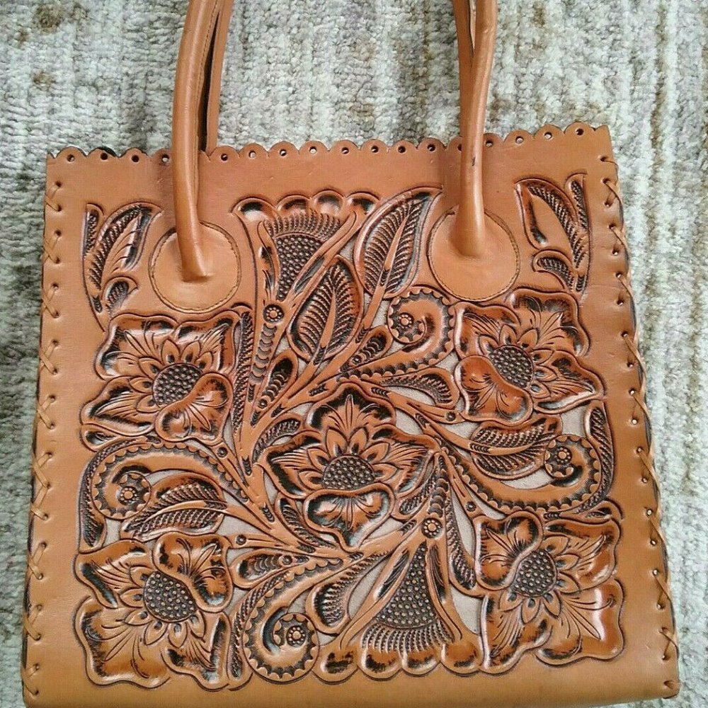 NWOT Embossed Tooled Leather Handbag Purse Satchel